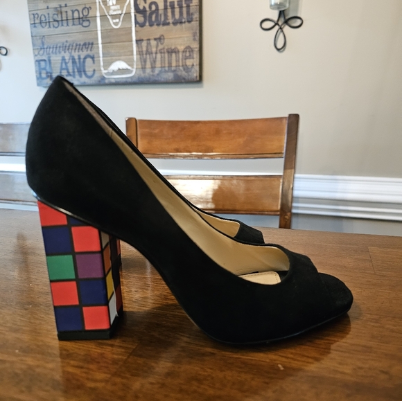 Katy Perry Blace Suede Peep Toe block heel pumps / shoes Size 6.5 NEW - Picture 5 of 7